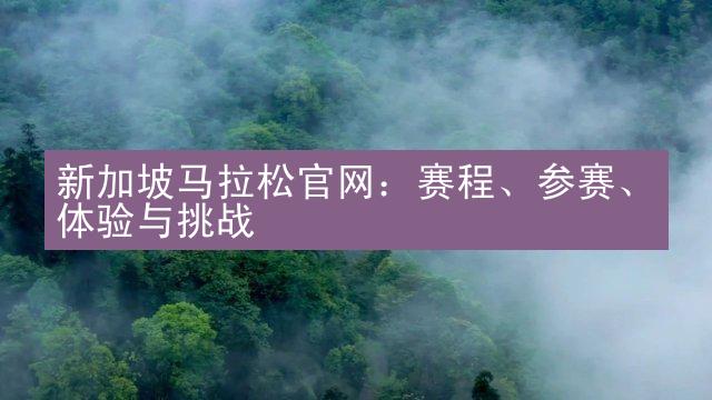 新加坡马拉松官网：赛程、参赛、体验与挑战